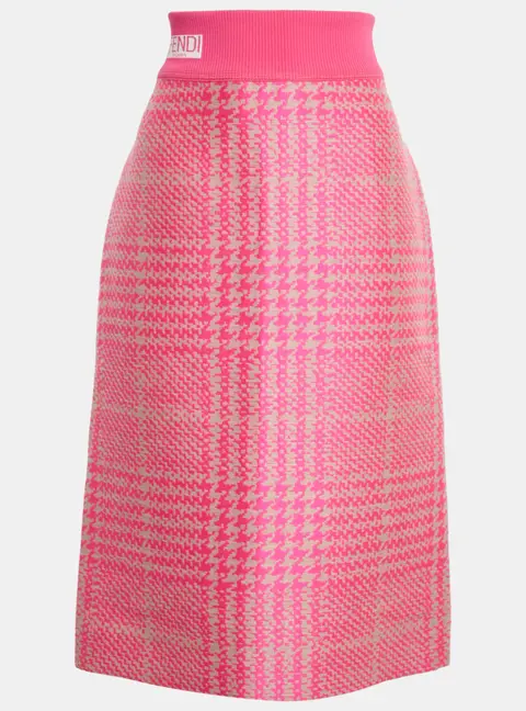 Fendi Pink/Beige Jacquard Rib Waist Midi Skirt M