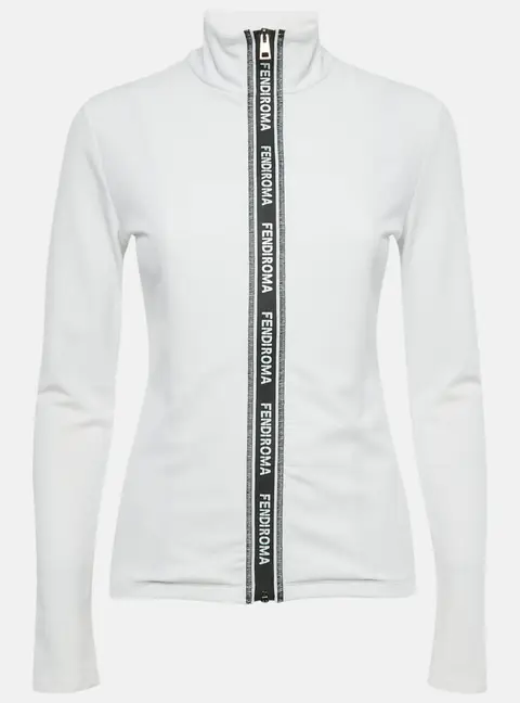 Fendi White Jersey Zip-Up Work Out Jacket S