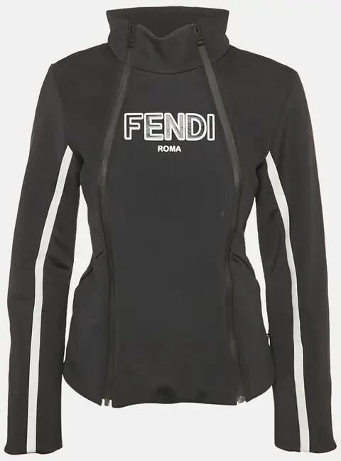 Fendi Black Logo Print Technical Jersey Ski Jacket S