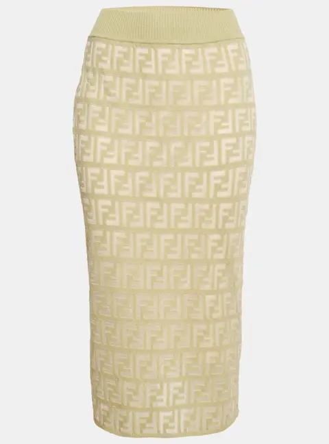 Fendi Green/Cream FF Stretch Knit Pencil Skirt M