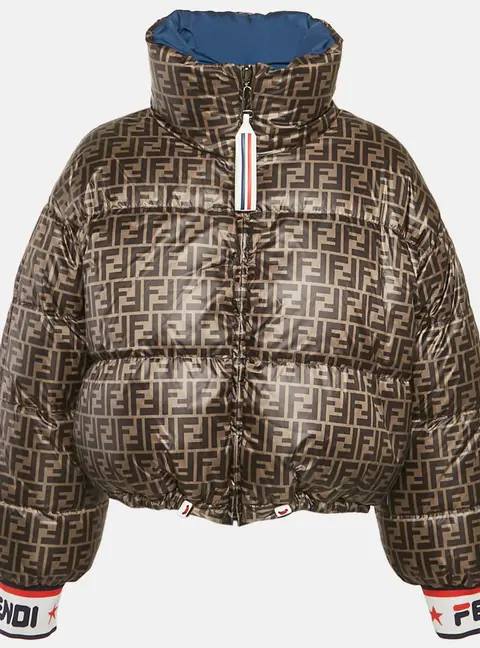 Fendi x Fila Blue/Brown Zucca Print Synthetic Reversible Down Jacket M