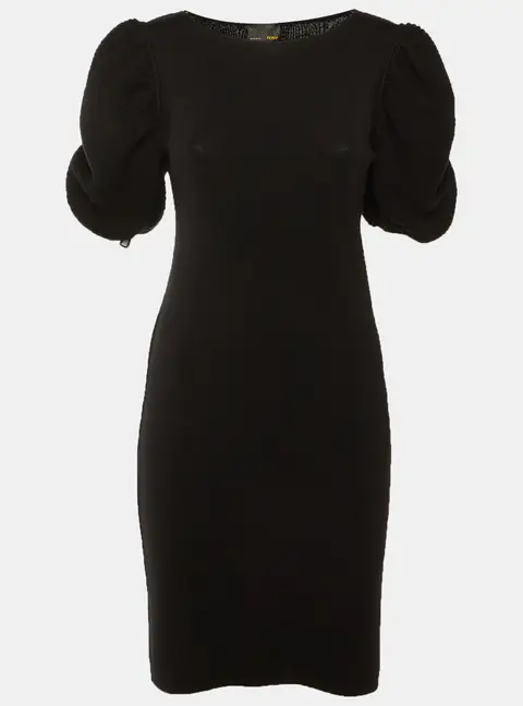 Fendi Black Merino Wool Puff Sleeve Knee Length Dress M