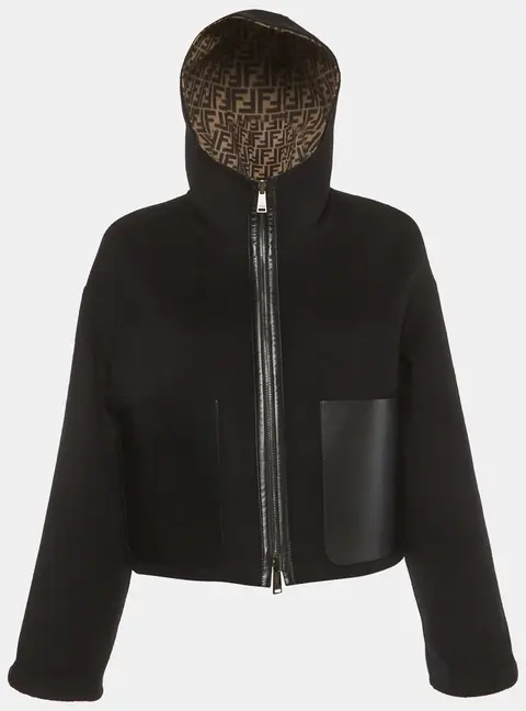 Fendi Black Wool Zucca Monogram Reversible Jacket S