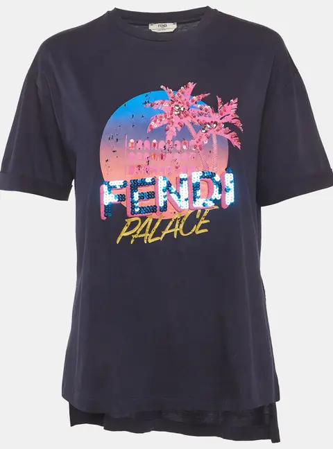 Fendi Navy Blue Palace Print Jersey T-Shirt S