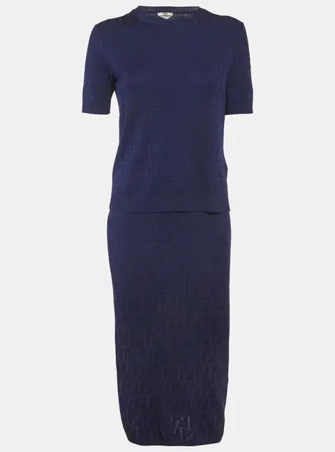 Fendi Blue FF Jersey Top and Skirt Set S/M