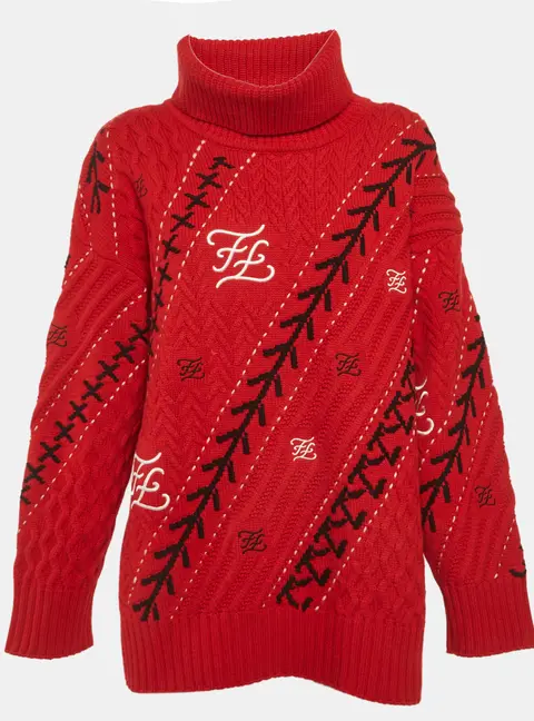 Fendi Red FF Intarsia Wool Turtle Neck Sweater S