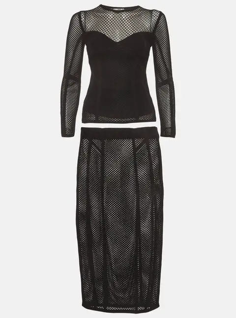 Fendi Black Mesh Sheer Top and Skirt Suit S