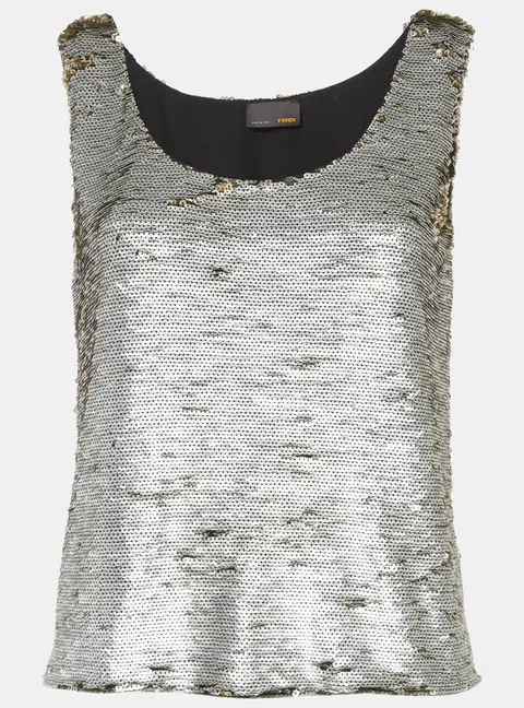 Fendi Silver/Gold Sequins Tank Top S