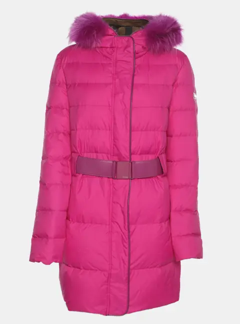 Fendi Pink Nylon and Fur Down Belted Hoodie Jacket M