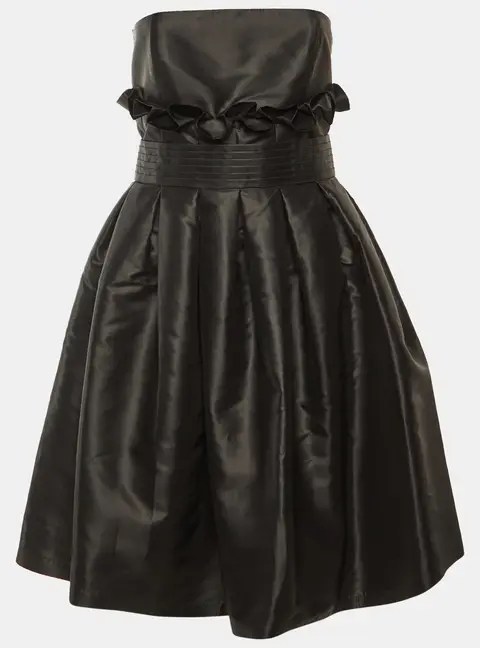 Fendi Black Faille Pleated Strapless Dress M