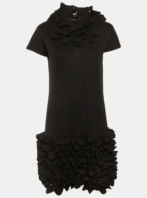 Fendi Black Fleece Wool Ruffled Knee Length Dress M