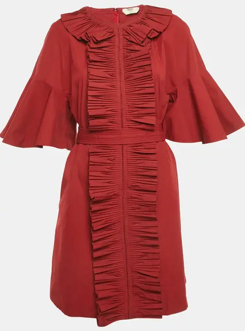 Fendi Red Cotton Frill Detail Mini Dress M