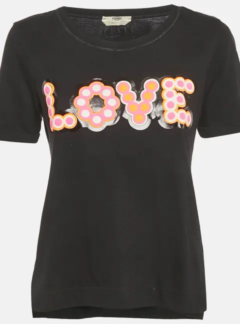 Fendi Black Love Applique Cotton T-Shirt S