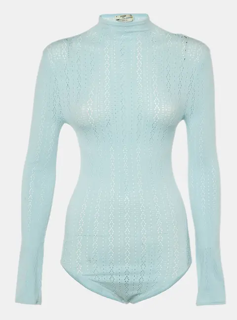 Fendi Blue Jersey Mesh Long-Sleeve Bodysuit M