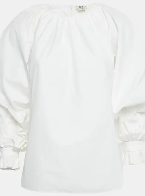 Fendi White Cotton Long Sleeve Blouse M
