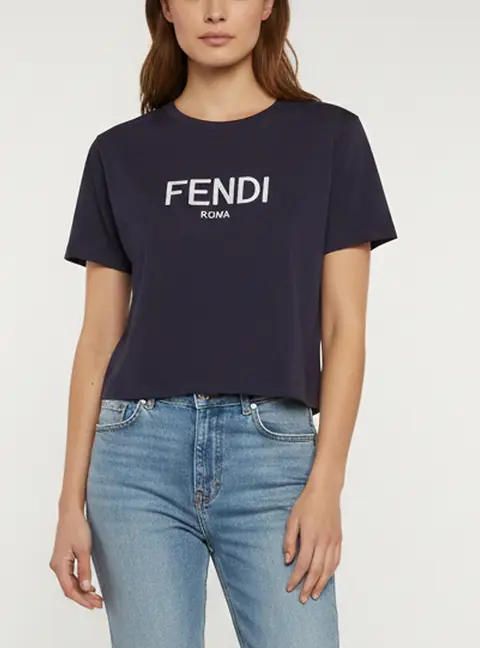 Fendi Navy Blue Logo Embroidered Cotton Crewneck T-Shirt M