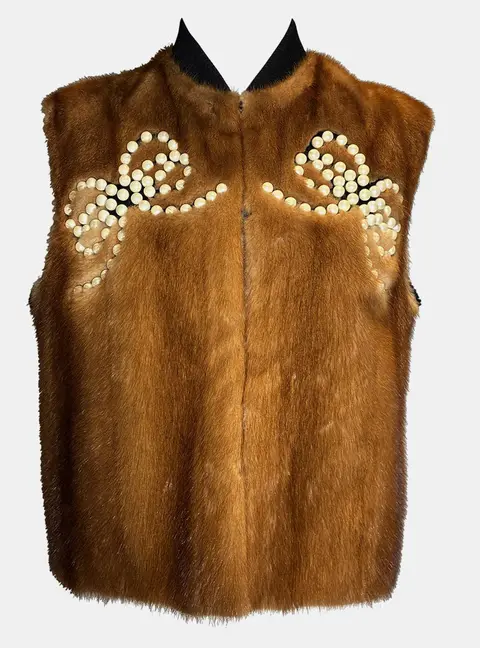 Fendi Brown Mink Vest with Ribbon Pearl IT 38
