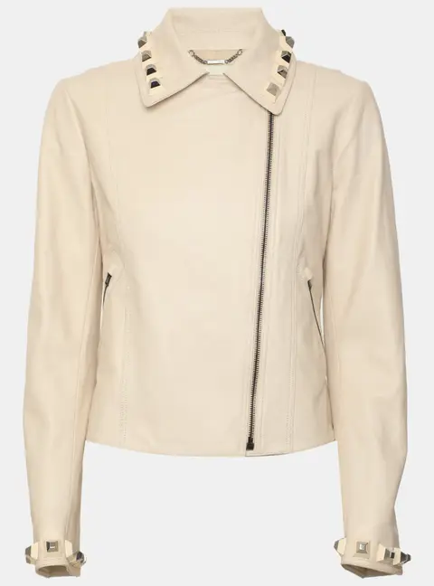 Fendi Light Pastel Pink Leather Studded Biker Jacket S