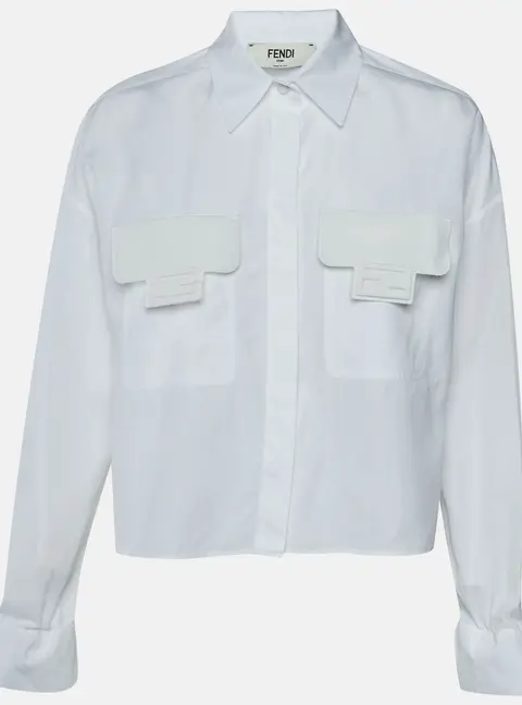 Fendi White Cotton Drawstring Cuff Detail Cropped Shirt S