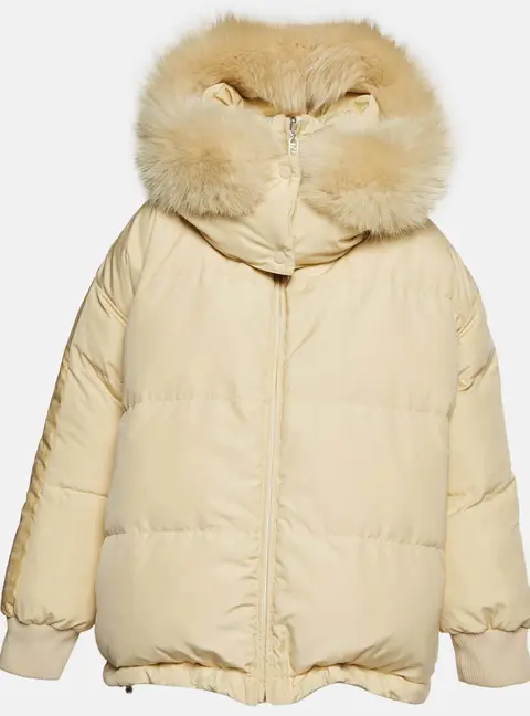 Fendi Beige Zucca Print Nylon Fur Trim Hooded Reversible Jacket M