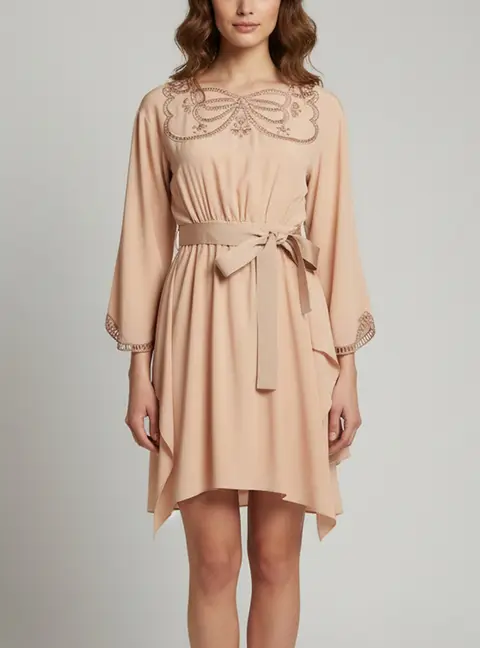 Fendi Beige Butterfly Embroidered Cut Out Long Sleeve Mini Dress S