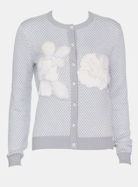 Fendi Grey Cashmere Cardigan with Mink Fur IT 40