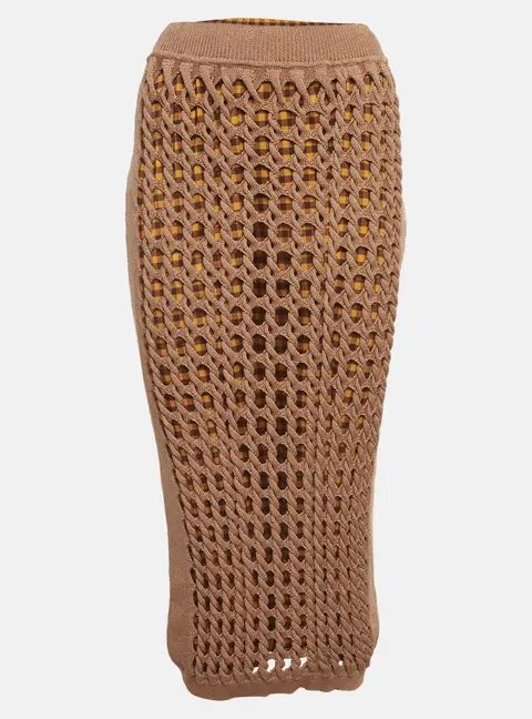 Fendi Beige Openwork Aran Pattern Knit Midi Skirt L