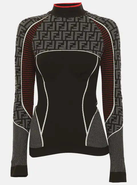 Fendi Black FF Zucca Pattern Jersey High Neck Top S/M