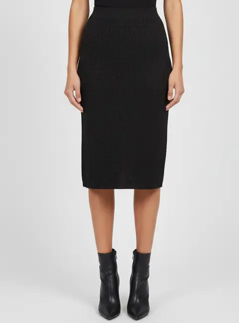 Fendi Black Monogram Jacquard Knit Midi Skirt S