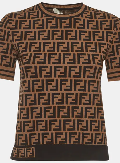 Fendi Brown Zucca Jacquard Knit Pullover Top S