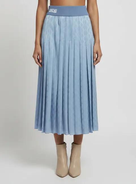 Fendi Blue Jacquard Pleated Flared Midi Skirt M