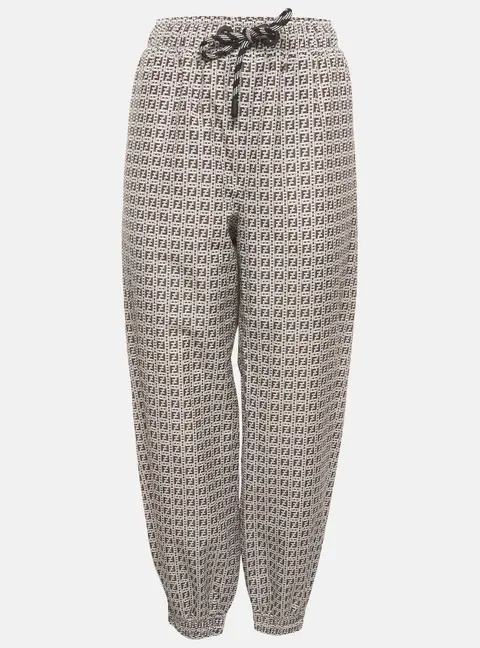 Fendi White/Black FF Monogram Print Synthetic Joggers M