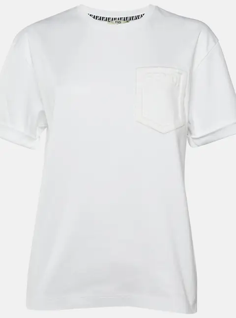 Fendi White Embossed Logo Pocket Cotton Crewneck T-Shirt XS