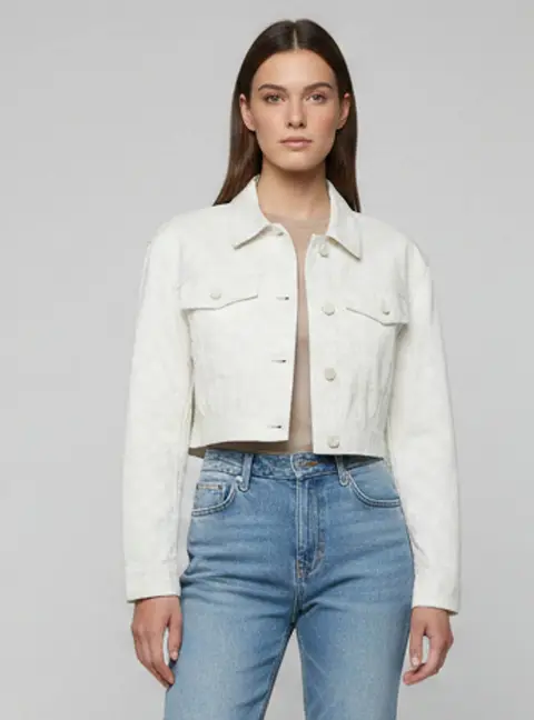 Fendi Cream FF Karligraphy Pattern Denim Cropped Jacket S
