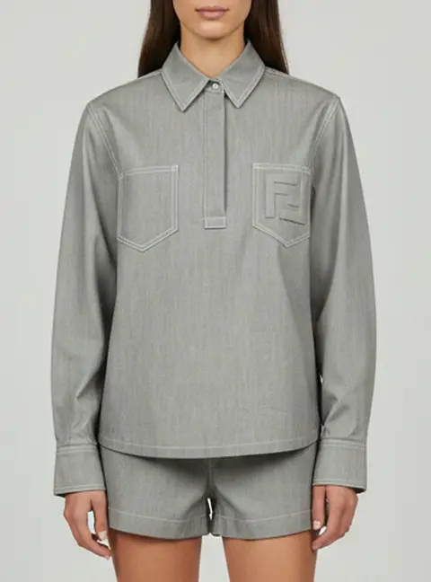 Fendi Grey Logo Embossed Cotton Pullover Shirt XS