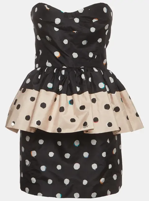 Fendi Black/ Pink Polka Dot Satin Strapless Mini Dress S