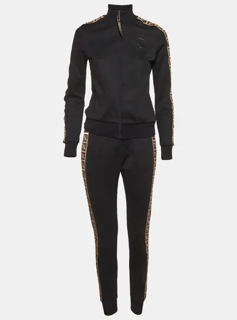 Fendi Black jersey Logo Tape Detail Track Suit S