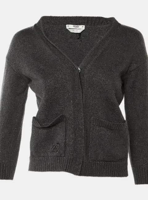 Fendi Grey Wool Knit Oversized Cardigan S