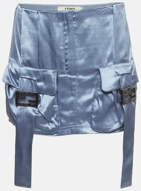 Fendi Blue Satin Mini Cargo Skirt S