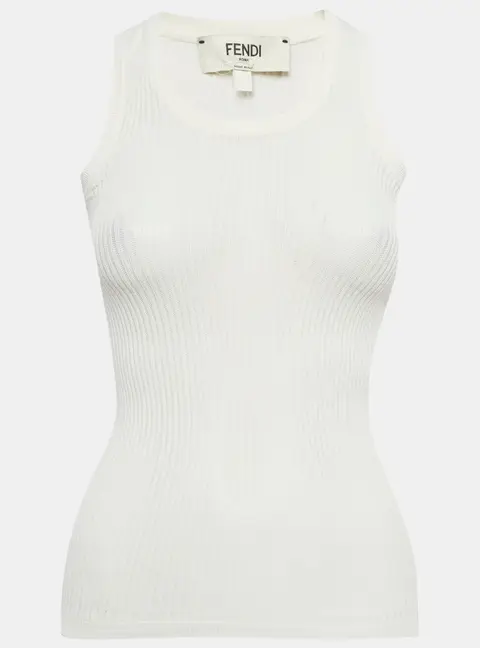 Fendi White Rib Knit Tank Top S