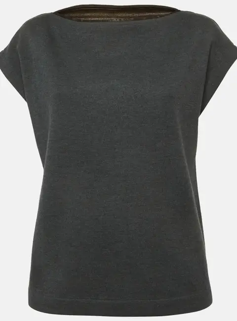 Fendi Grey Fleece Wool Knit Boat Neck Cap Sleeve Top S