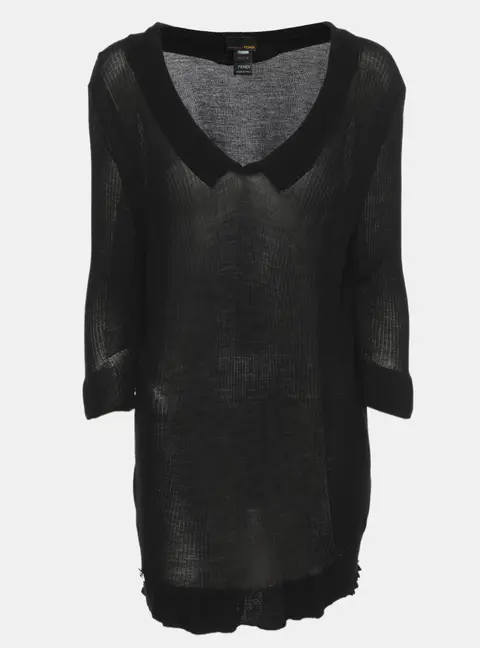 Fendi Black Knit V Neck Long Sleeve Blouse M