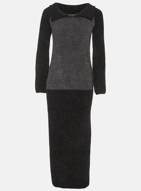 Fendi Vintage Black/Grey Synthetic Knit Metallic Maxi Dress S