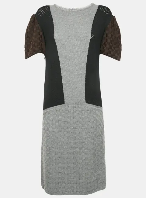 Fendi Tricolour Color Block Wool Knit Mini Dress L