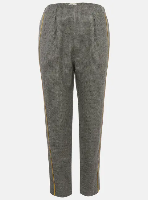Fendi Black/White Herringbone Contrast Trim High Waist Trousers M