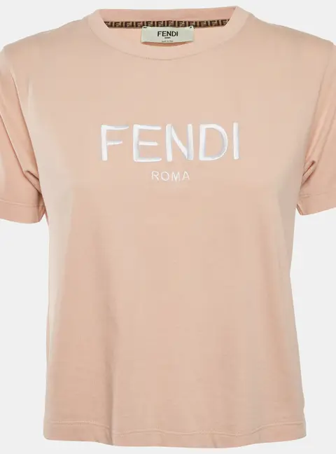Fendi Pink Logo Embroidered Jersey Crop T-Shirt M