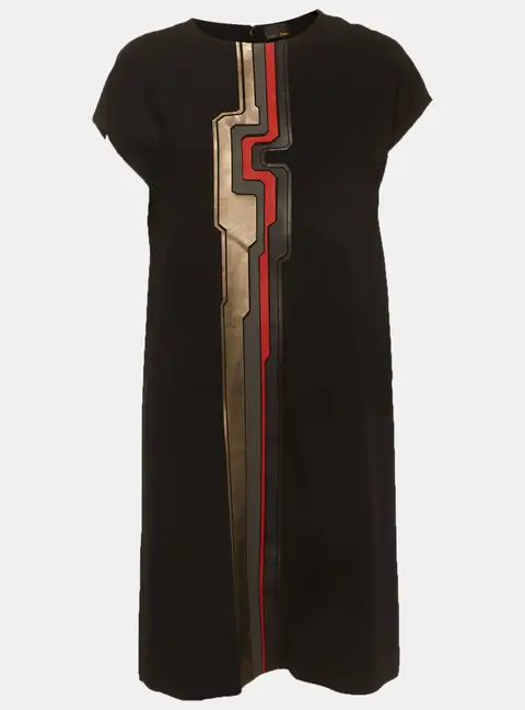 Fendi Black Graphic Print Crepe Sheath Mini Dress M