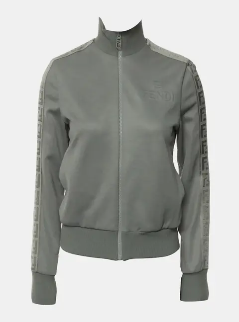 Fendi Logo Grey Cotton, Polyester Jacquard Bomber Jacket Size S