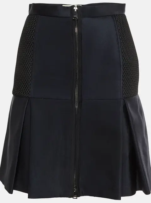 Fendi Navy Blue Garbadine N Mesh Pleated Mini Skirt S