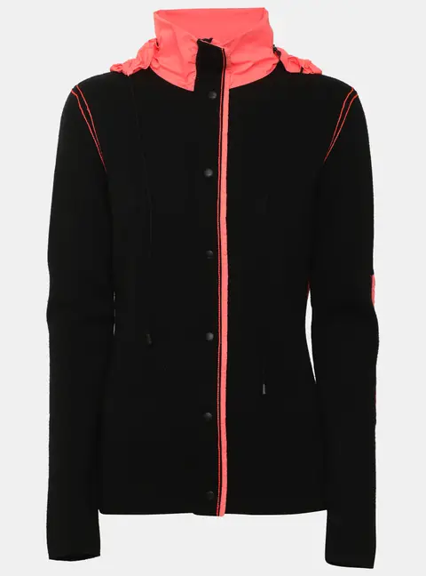 Fendi Black/Coral Wool and Nylon Zip Up Hoodie Jacket S